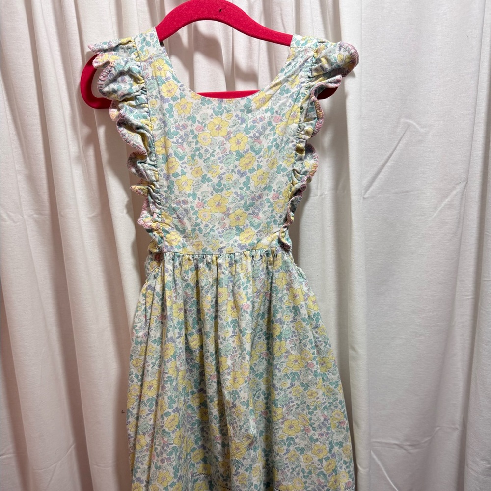 Sophie and Lucas Yellow Floral Ruffle Sleeve Pinafores